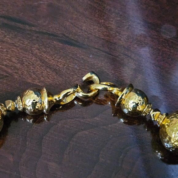 RARE VINTAGE STATEMENT JOSE MARIA BARRERA HAMMERED GOLD CRYSTAL NECKLACE STRAND - Picture 3 of 8